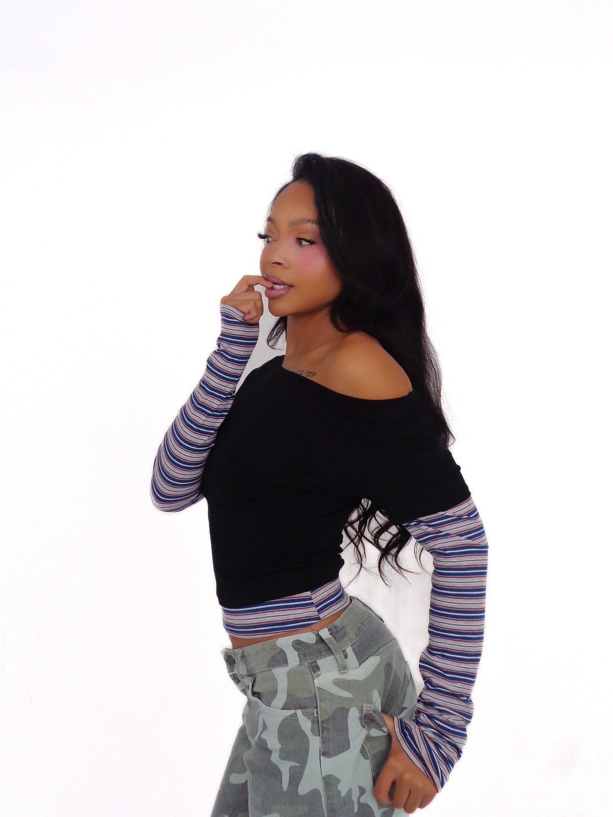 Stripe Sleeve Layered Top