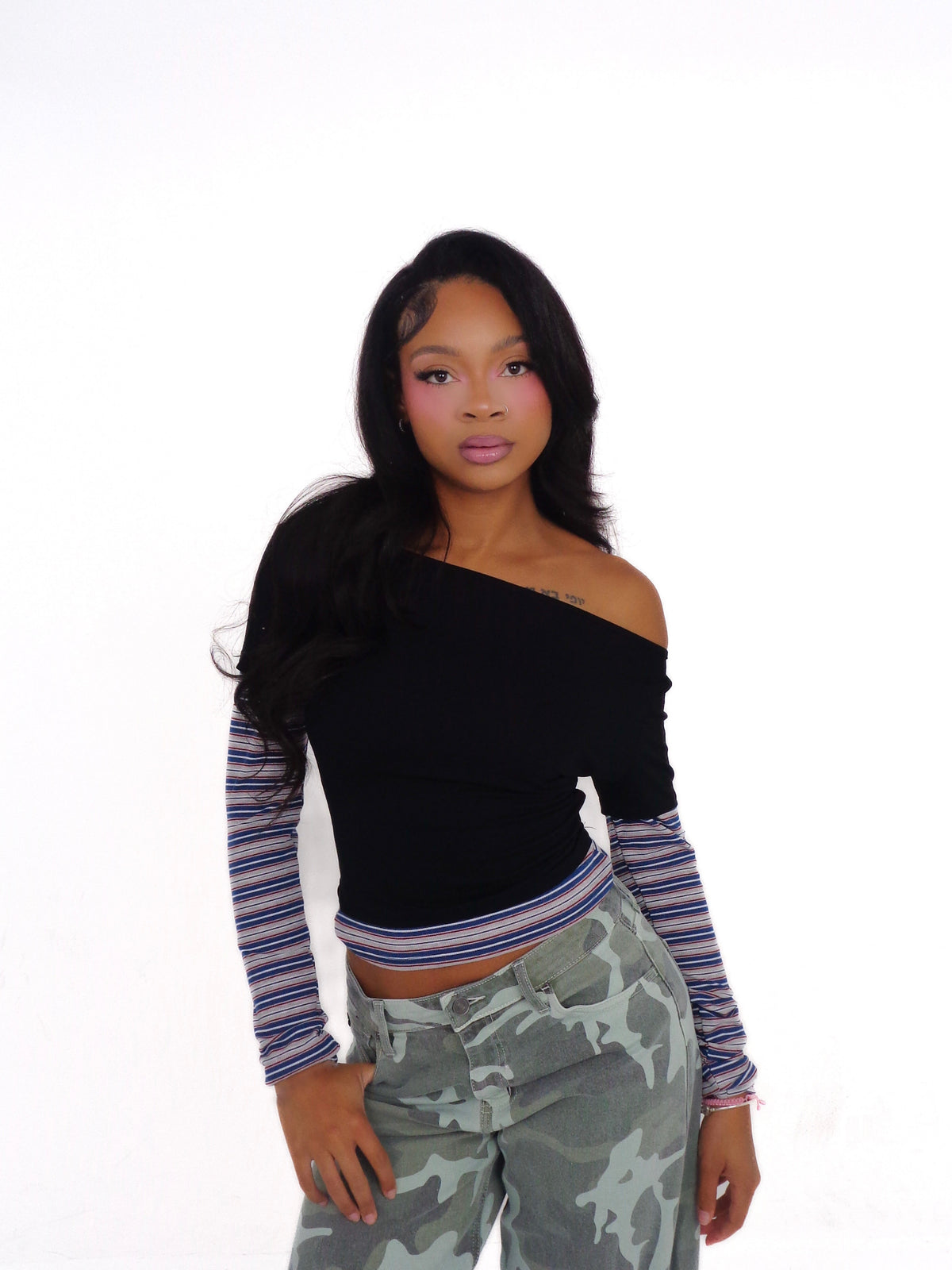 Stripe Sleeve Layered Top