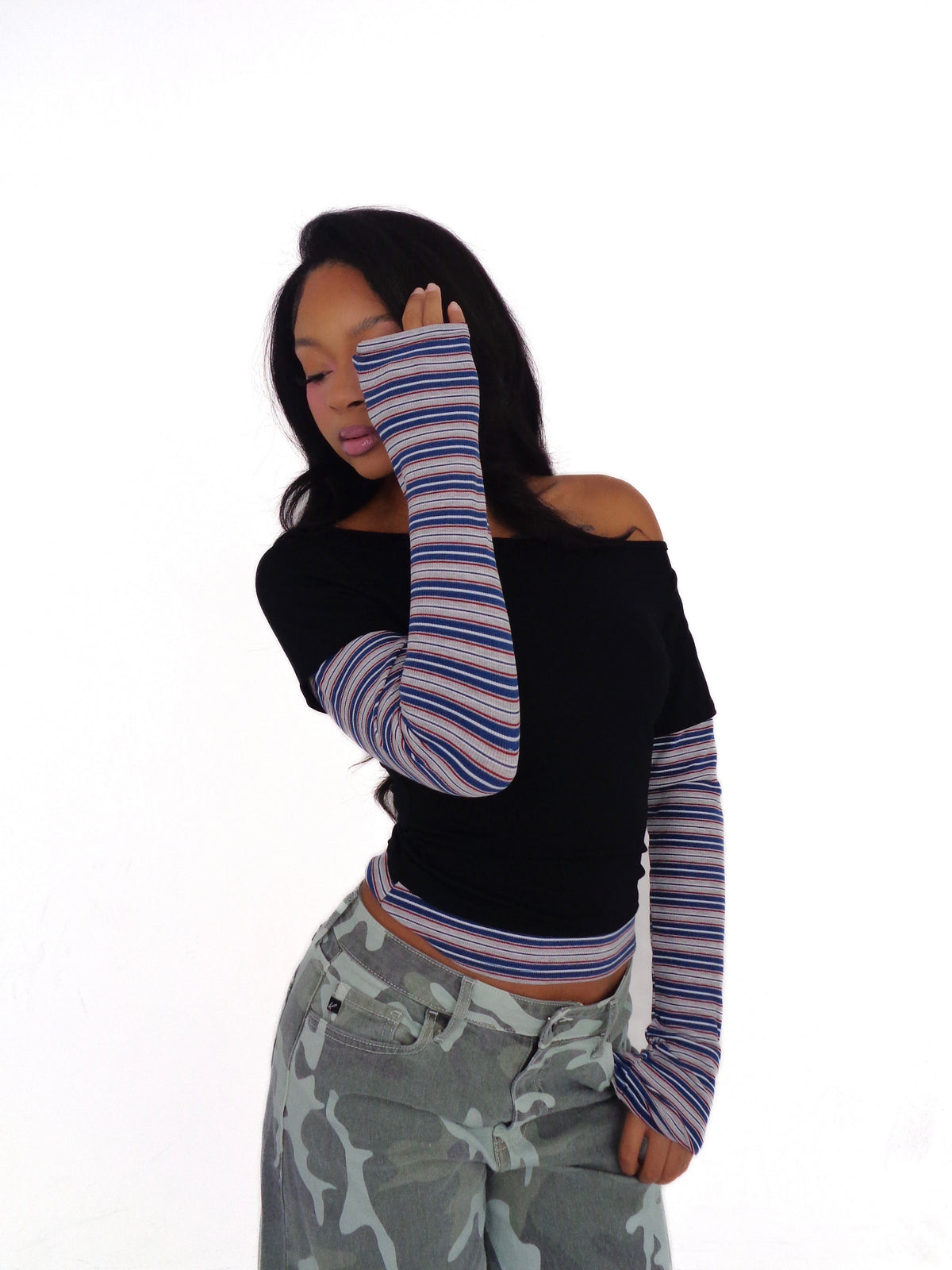 Stripe Sleeve Layered Top