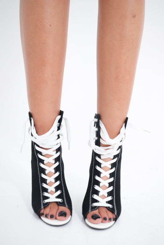 Open Toe Canvas Booties